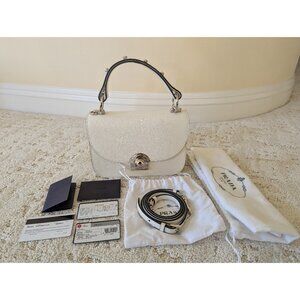 PRADA Arcade White Glace Saffiano Leather Flap Satchel Bag